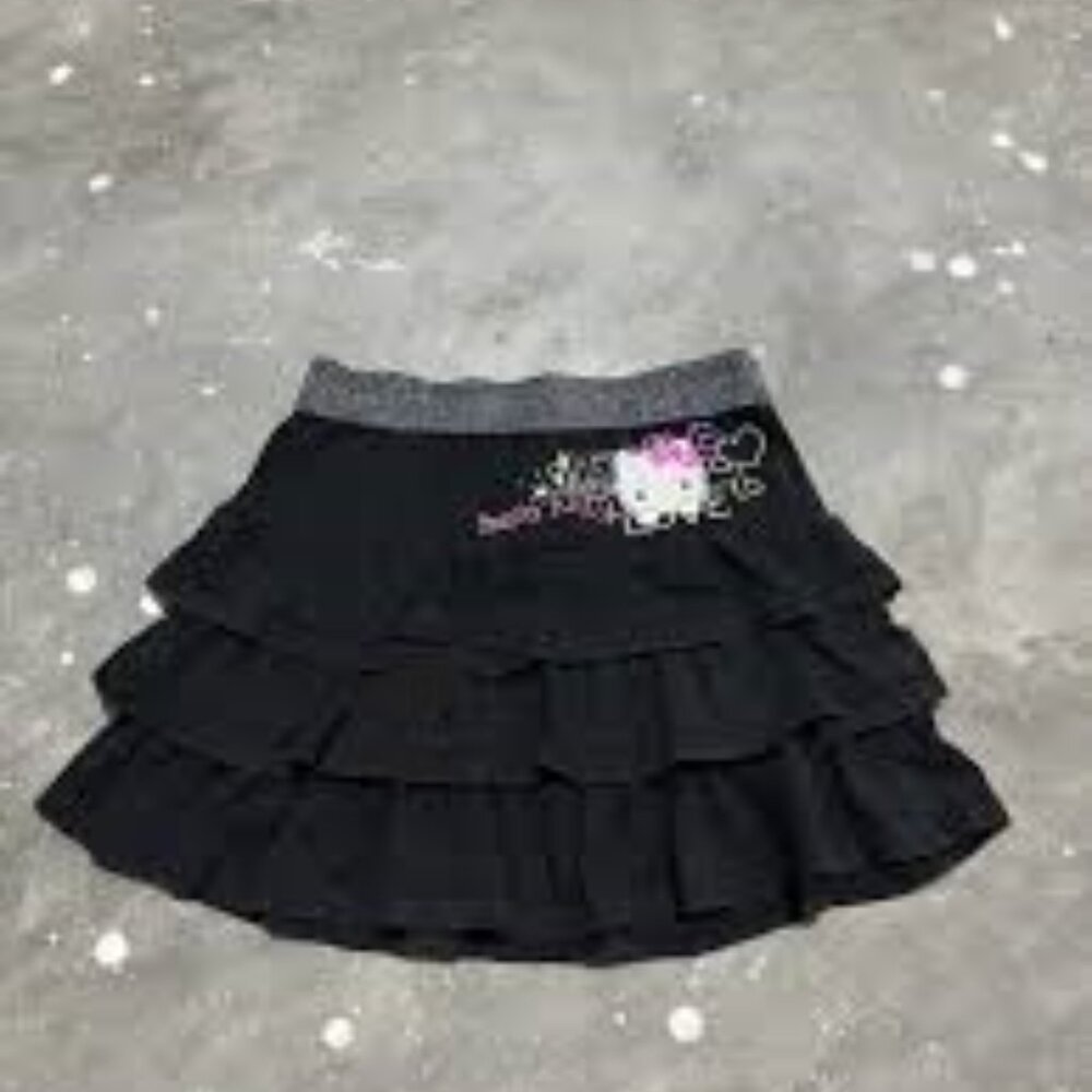 New with Tags Sanrio Hello Kitty Black Tiered Girls Skirt XL RARE!